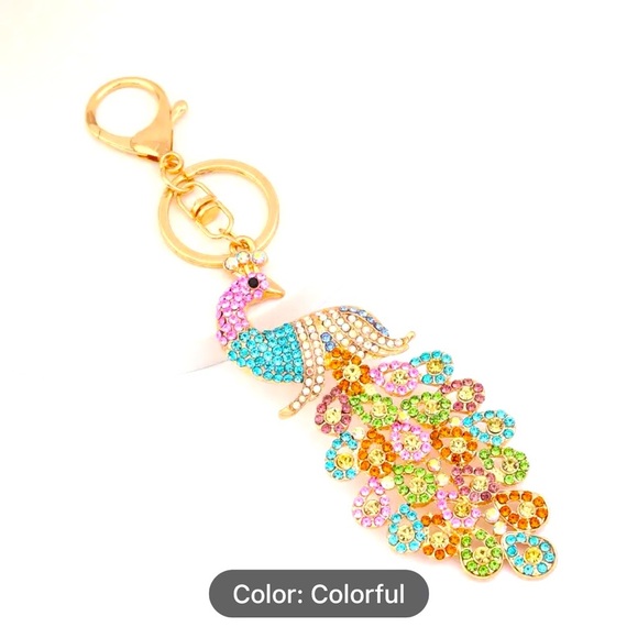 Colorful Peacock Bag charm.  Add some bling to your bag - Picture 2 of 2